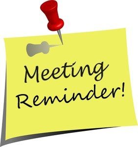 Meeting Reminder! on a post it with red pin