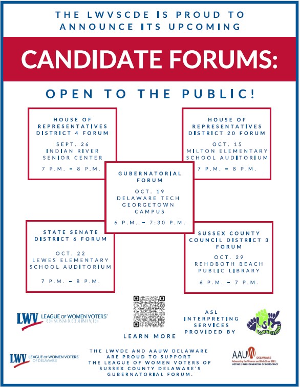 Sussex County Candidate Forum, various dates and locations, ASL provided