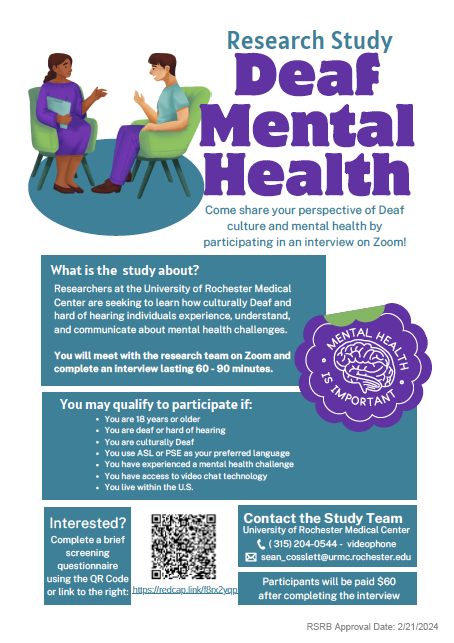 Mental Health Study via Zoom, through University of Rochester.  See details below.