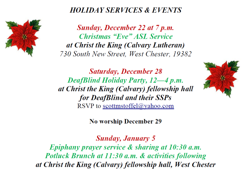 West Chester Dec 2024 and Jan 2025 events after holiday luncheon, see pdf file for more details