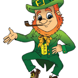 Dancing leprechaun with a pipe in mouth celebrating St. Patrick's Day